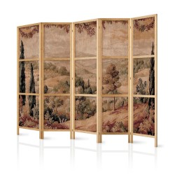 Japanischer Paravent - Landscape with Cypresses - Old Tapestry with Mediterranean Vegetation