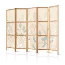 Japanischer Paravent - Morning in the Meadow - Various pastel plants on a beige background