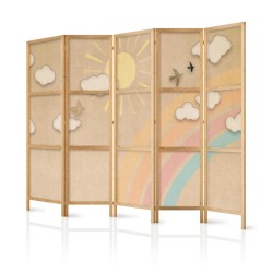 Japanischer Paravent - Holiday Sky - A rainbow on a sunny day and flying birds