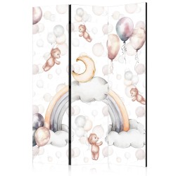 Paravent - Plush Bears with Balloons - Flying Light-Brown Bears Among Balloons - Clouds - and Rainbows in Subdued - Past