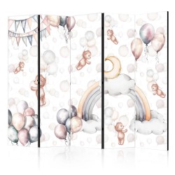 Paravent - Plush Bears with Balloons - Flying Light-Brown Bears Among Balloons - Clouds - and Rainbows in Subdued - Past