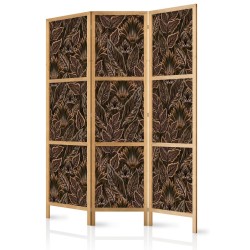 Japanischer Paravent - Dense Vegetation - Botanical Patterns in Illustrative Style Brown