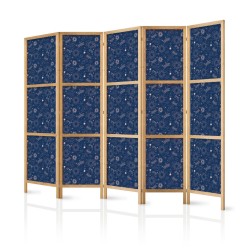 Japanischer Paravent - Cosmic Fantasy - Pattern with Suns - Moons - and Dragonflies on a Dark Background