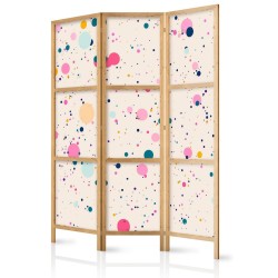 Japanischer Paravent - Dots - Spots and Splashes Multicolored - Cheerful Pattern on a Light Pink Background
