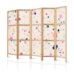 Japanischer Paravent - Dots - Spots and Splashes Multicolored - Cheerful Pattern on a Light Pink Background
