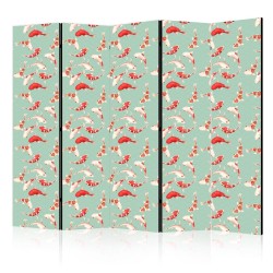 Paravent - Fish And Japanese Pattern - Koi Fish in Orange-Cream Colors on a Green-Mint Background With An Oriental Patte