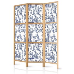Japanischer Paravent - Rome and Botany - Blue Pattern with Greek and Plant Motif
