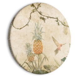 Rundes Bild - Tropics in muted colors - Parrots and pineapples amidst lush exotic flora in soft shades of green/Parrots 
