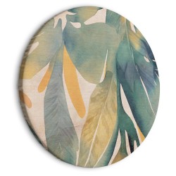 Rundes Bild - Watercolor exotics - Hanging delicate tropical plants in colors of green and yellow on a beige background/