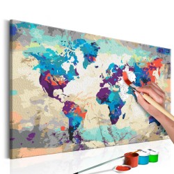 Malen nach Zahlen - World Map (Blue & Red)
