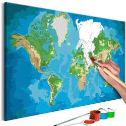 Malen nach Zahlen - World Map (Blue & Green)