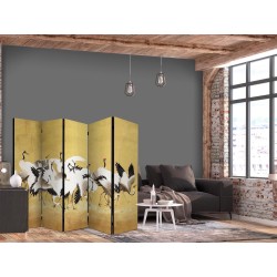 Paravent - Japanese cranes - a flock of birds against a golden background based on a painting by Ishida Yūtei