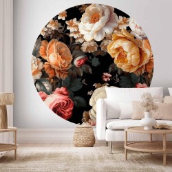 Runde Fototapete - Colourful flowers on a black background