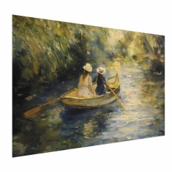 Poster - Boat crossing - painting of two women sailing a boat on a river