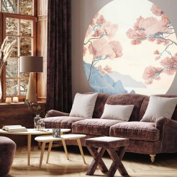 Runde Fototapete - Ocean, cliffs and trees, a delicate motif in pastel colours