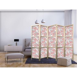 Japanischer Paravent - Pastel birds - a delicate pattern of white and grey herons on a light pink background