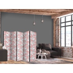 Paravent - Pastel birds - a delicate pattern of white and grey herons on a light pink background