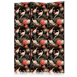 Paravent - Ornament with birds - silhouettes of cranes and peony flowers on a dark background