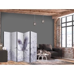 Raumteiler Paravent - Majestic flight - a crane in flight in monochrome, cool colours