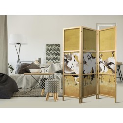 Japanischer Paravent - Japanese cranes - a flock of birds against a golden background based on a painting by Ishida Yūte