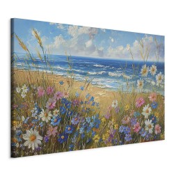 Wandbild XXL - Seascape – wildflowers and a view of the rough sea