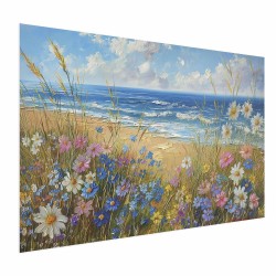 Poster - Seascape – wildflowers and a view of the rough sea