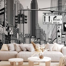 Fototapete - Comic book city - New York street in pop art style