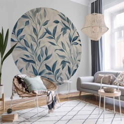 Runde Fototapete - Delicate botanical motif with blue leaves