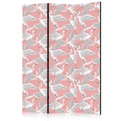 Paravent - Pastel birds - a delicate pattern of white and grey herons on a light pink background