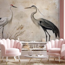 Fototapete - Birds from an old engraving - vintage-style illustration depicting a heron and a crane