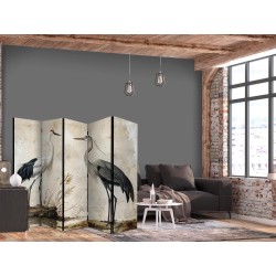 Paravent - Birds from an old engraving - vintage-style illustration depicting a heron and a crane