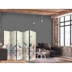 Paravent - Birds by the lake - herons painted in watercolours in delicate grey and pink colours