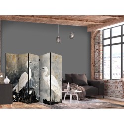 Paravent - Herons and cherry blossoms - oriental-style illustration depicting birds