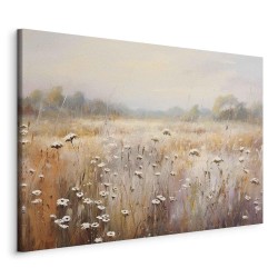 Leinwandbild - Impressionist meadow – field landscape in a pastel colour palette