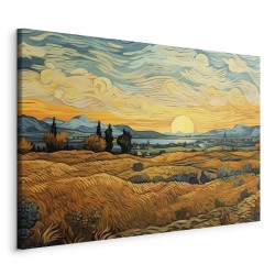 Leinwandbild - Impressionistic fields - painted golden landscape with fields of grain