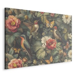 Leinwandbild - Flowers, birds and butterflies – vintage-style illustration