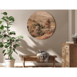 Rundes Bild - Mediterranean landscape - old tapestry with a hill and a lake