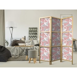 Japanischer Paravent - Pastel birds - a delicate pattern of white and grey herons on a light pink background