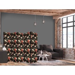 Paravent - Ornament with birds - silhouettes of cranes and peony flowers on a dark background