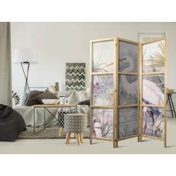 Japanischer Paravent - Heron wading in a pond – illustration in bright colours