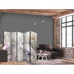 Paravent - Heron wading in a pond - illustration in bright colours