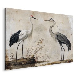 Leinwandbild - Birds from an old engraving - vintage-style illustration depicting a heron and a crane