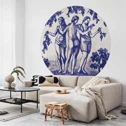 Runde Fototapete - Ancient vineyard - three women in a portal painted with blue ink