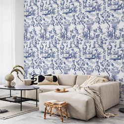 Tapete - Blue antique – a delicate pattern with Greek and botanical motifs