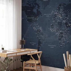 Fototapete - World map in blue - continents with inscriptions in English