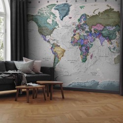 Fototapete - Geography study - world map with signed countries in English