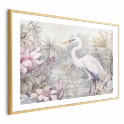 Poster - Heron Wading in a Pond - illustration in light colors