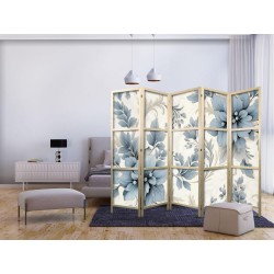 Japanischer Paravent - Turquoise Flowers in Retro Ambiance - Floral Ornaments