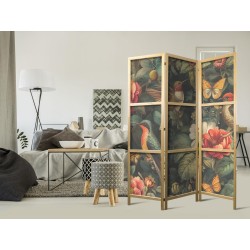 Japanischer Paravent - In the Botanical Garden - Flowers Birds and Butterflies - Colorful Illustration