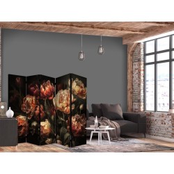 Paravent - Magnificent Tulips - Bouquet of Flowers in Red and White on a Black Background